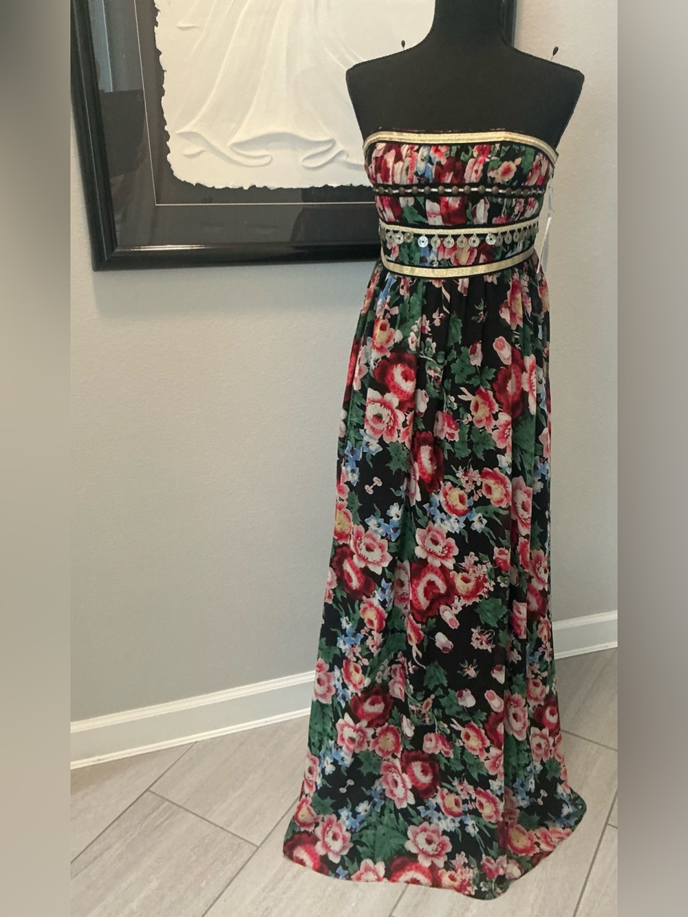 Pearl by Georgina Chapman Marchesa floral strapless, maxi gown, size 10 NWT
